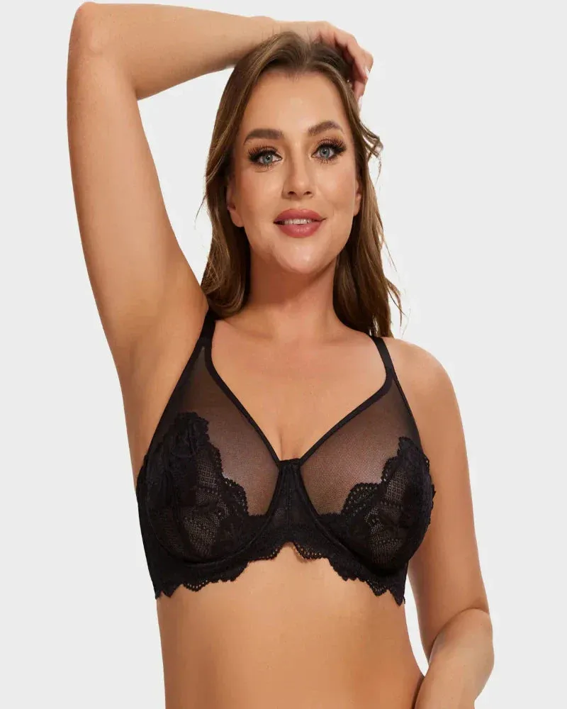 Full Coverage Lace Minimizer Bra - Mermaid Black Black(2 PACK)