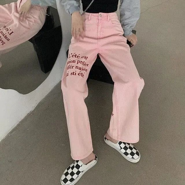 High-Waist Jeans With French Lettering