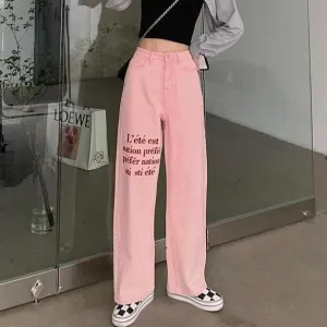 High-Waist Jeans With French Lettering