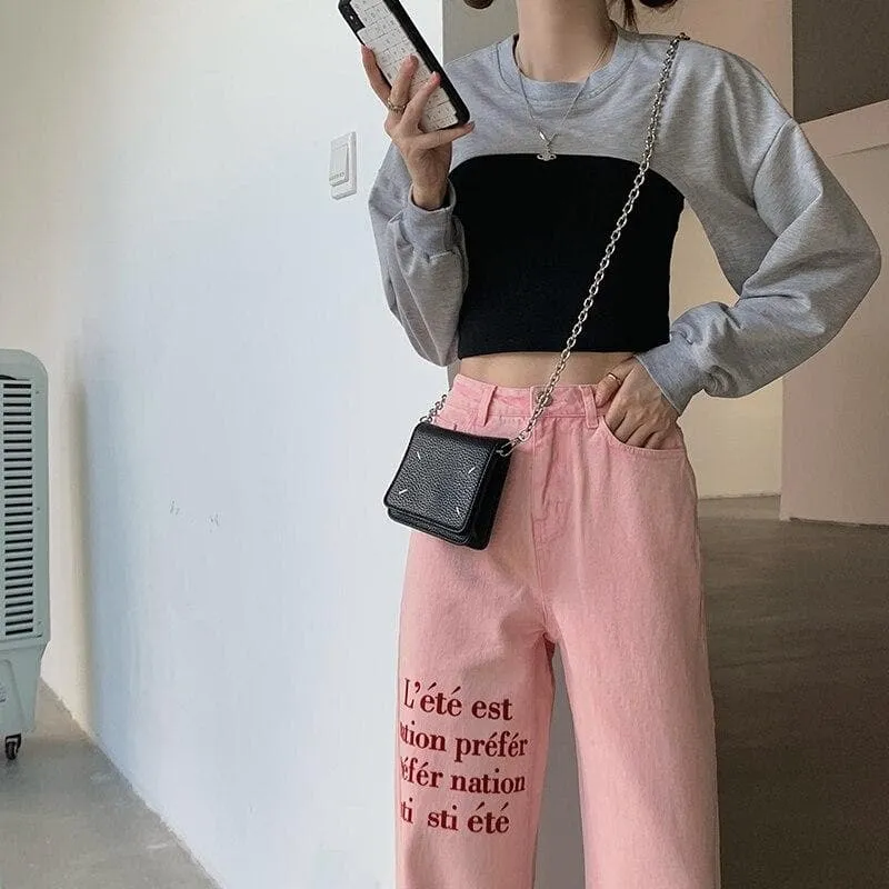 High-Waist Jeans With French Lettering