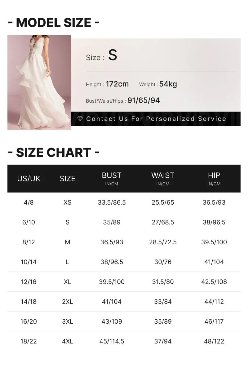 Layered Ruffle Wedding Dress Organza A-line V-Neck