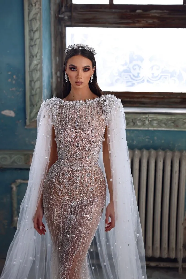 Loretta  Elegant Long Sleeves  High Neck White Wedding Dress