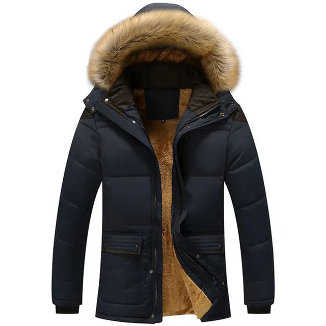 Men's Winter Warm Thick Fleece Casual Parka With Hood