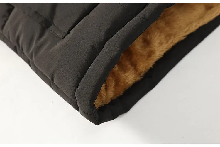 Men's Winter Warm Thick Fleece Casual Parka With Hood
