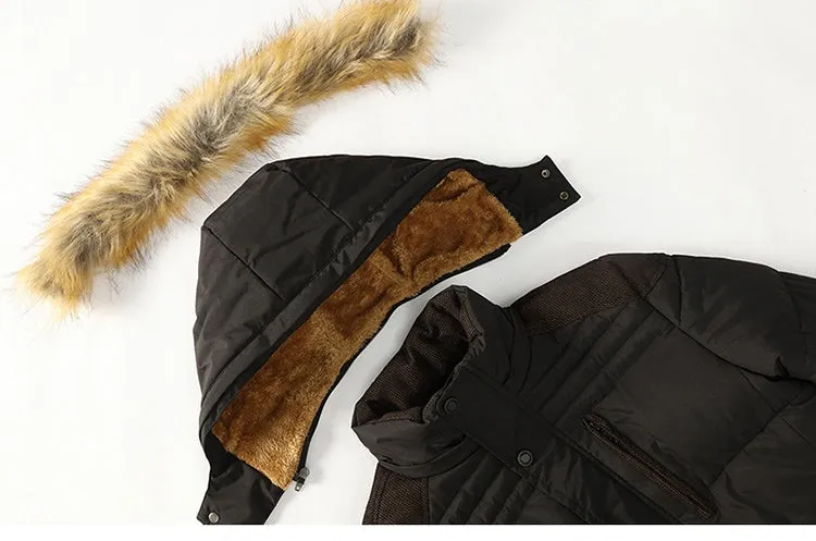 Men's Winter Warm Thick Fleece Casual Parka With Hood