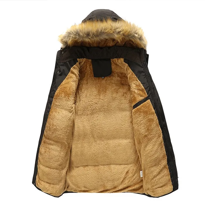 Men's Winter Warm Thick Fleece Casual Parka With Hood