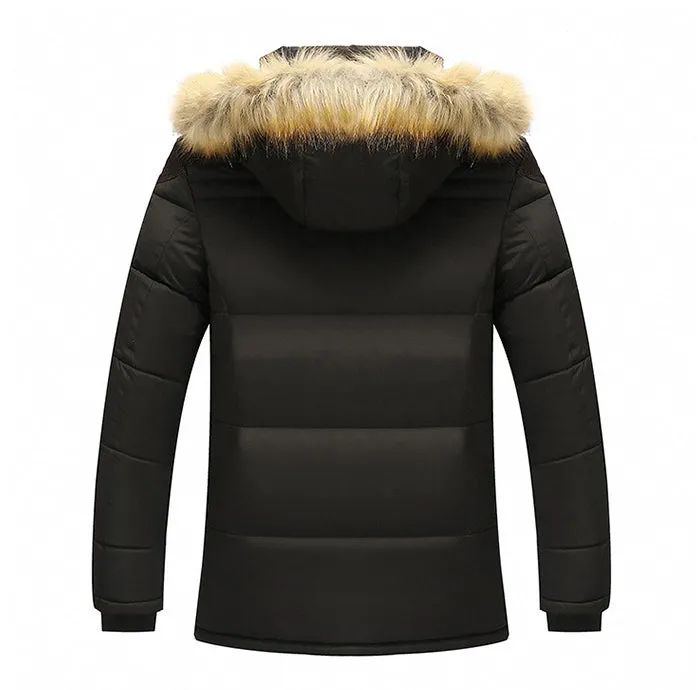 Men's Winter Warm Thick Fleece Casual Parka With Hood