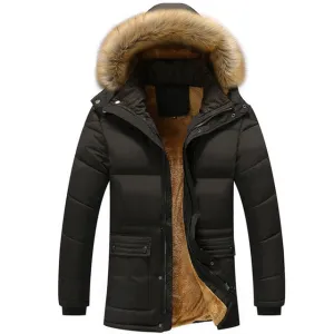 Men's Winter Warm Thick Fleece Casual Parka With Hood