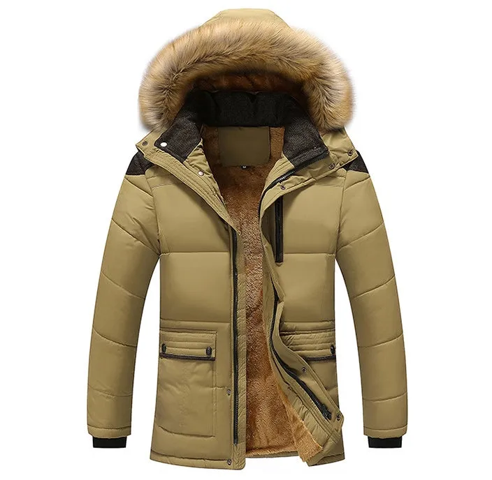 Men's Winter Warm Thick Fleece Casual Parka With Hood