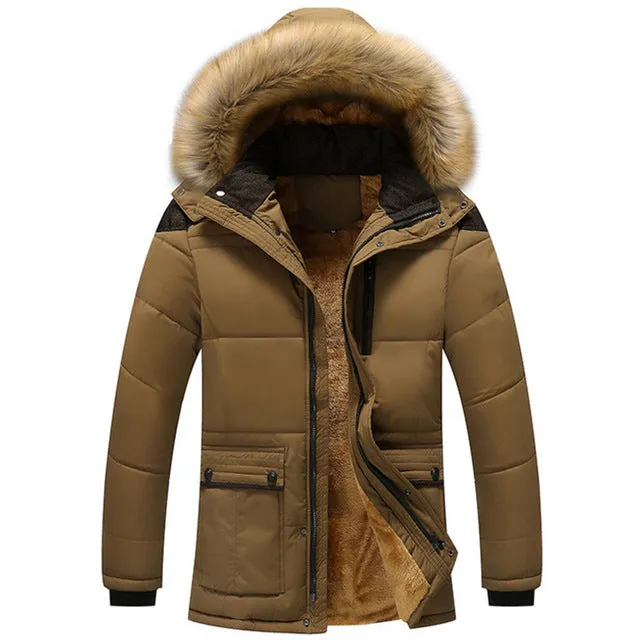 Men's Winter Warm Thick Fleece Casual Parka With Hood