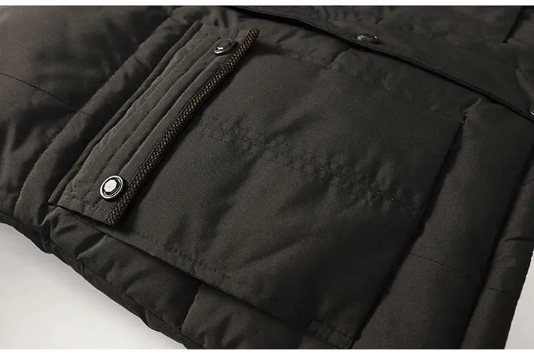 Men's Winter Warm Thick Fleece Casual Parka With Hood