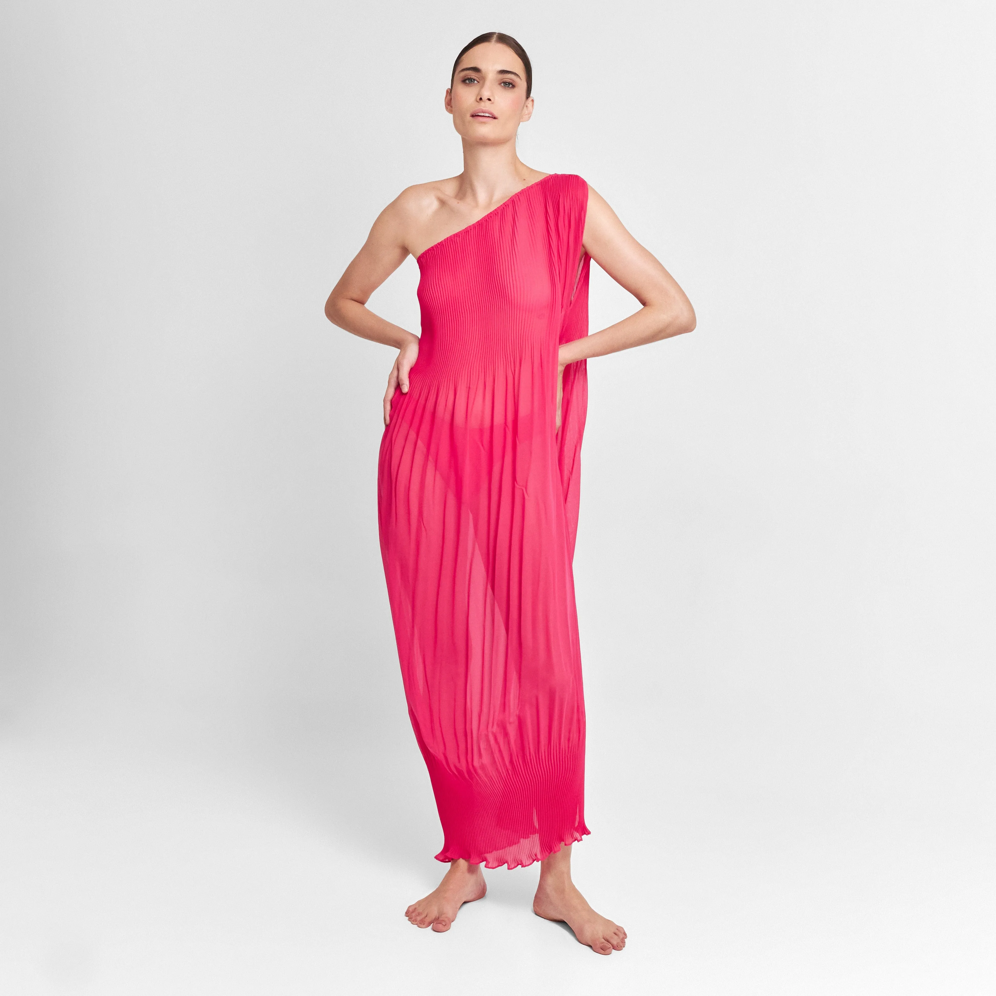 ONE SHOULDER MAXI TUNIC FUCHSIA 396