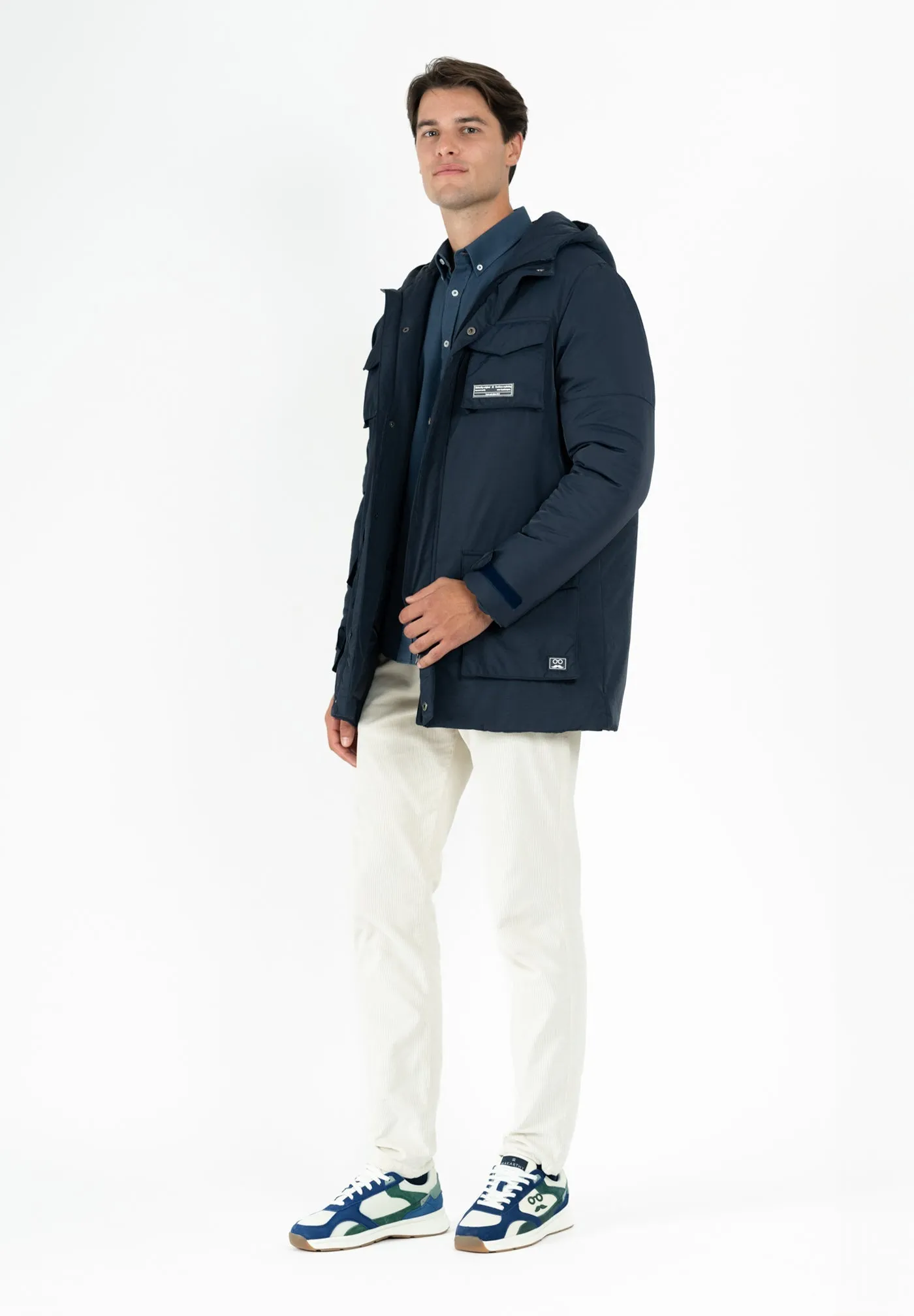 Parka Guateada Bolsillo Azul Petróleo