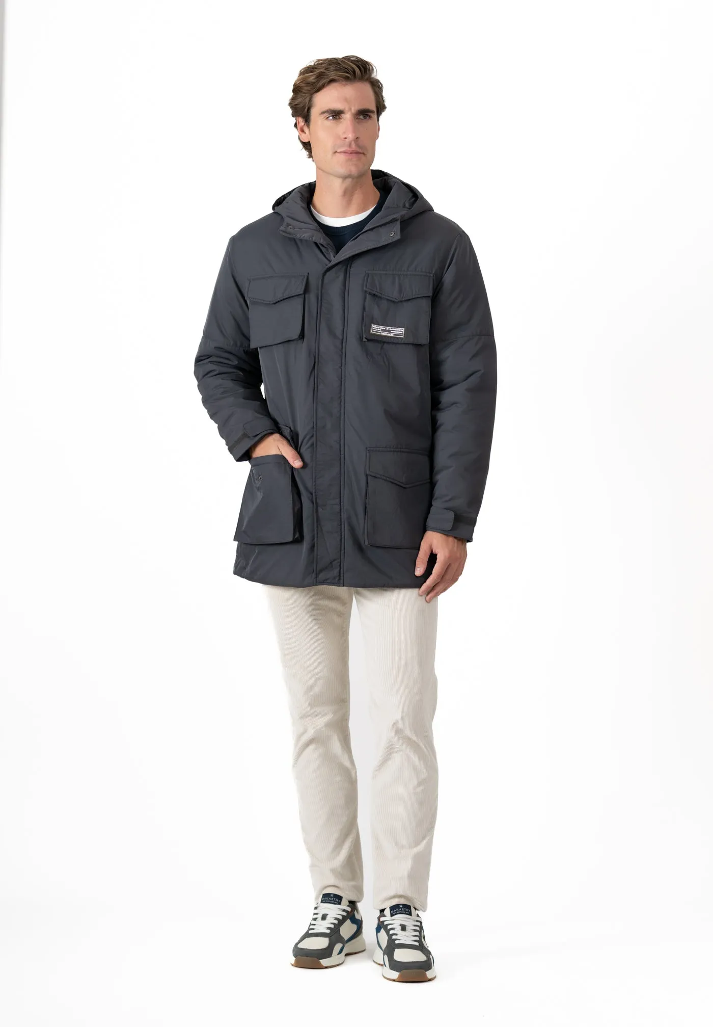 Parka Guateada Bolsillo Gris Oscuro