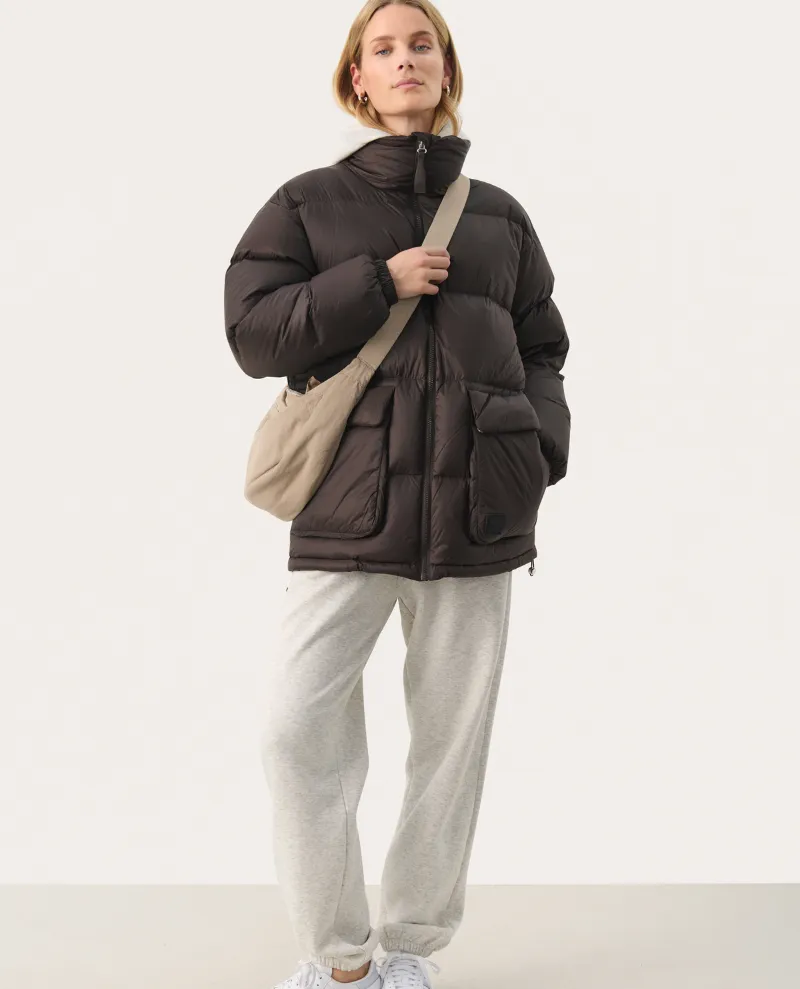 Part Two Leila Dark Chocolate Brown Puffer Jacket - UK14
