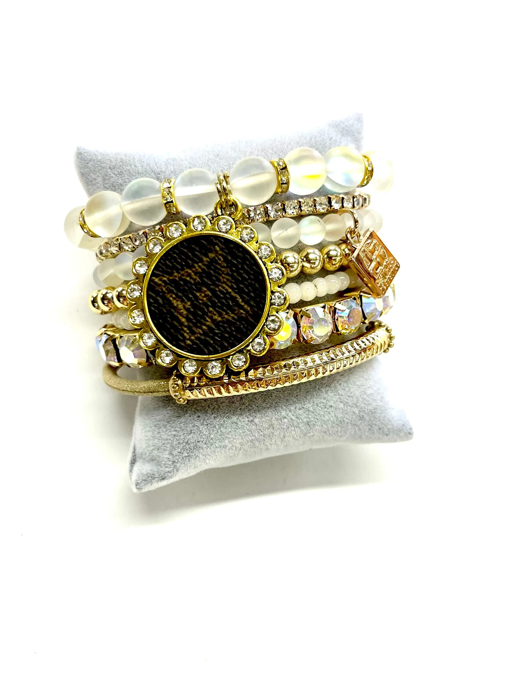 Pearlescent Stacked Bracelet set- Gold Clear