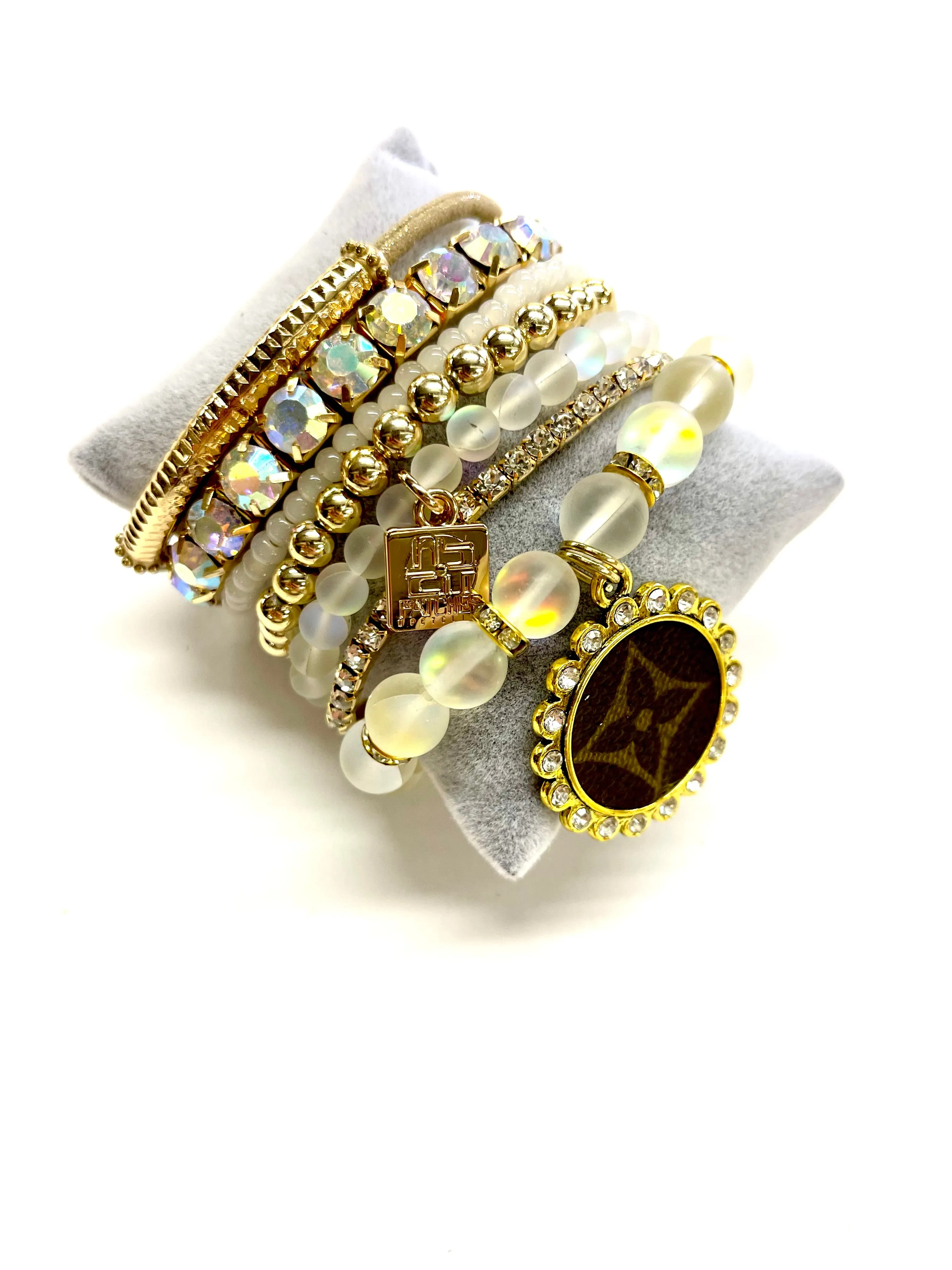 Pearlescent Stacked Bracelet set- Gold Clear