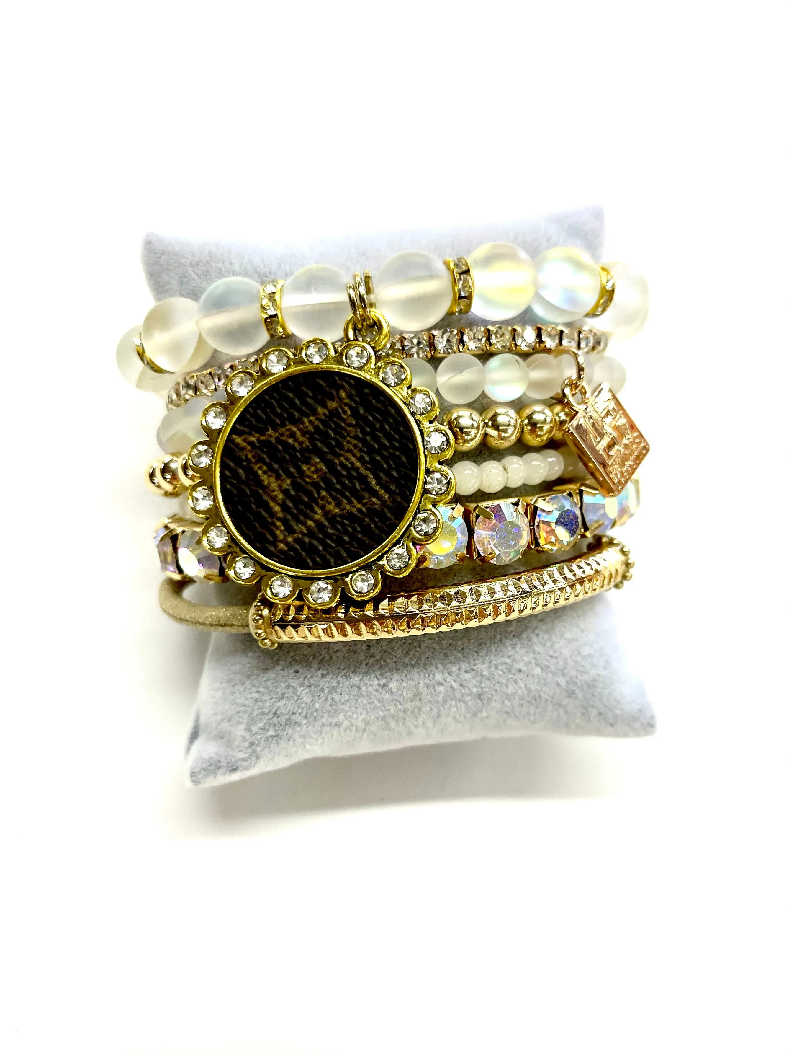 Pearlescent Stacked Bracelet set- Gold Clear