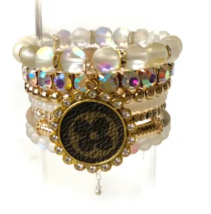 Pearlescent Stacked Bracelet set- Gold Clear