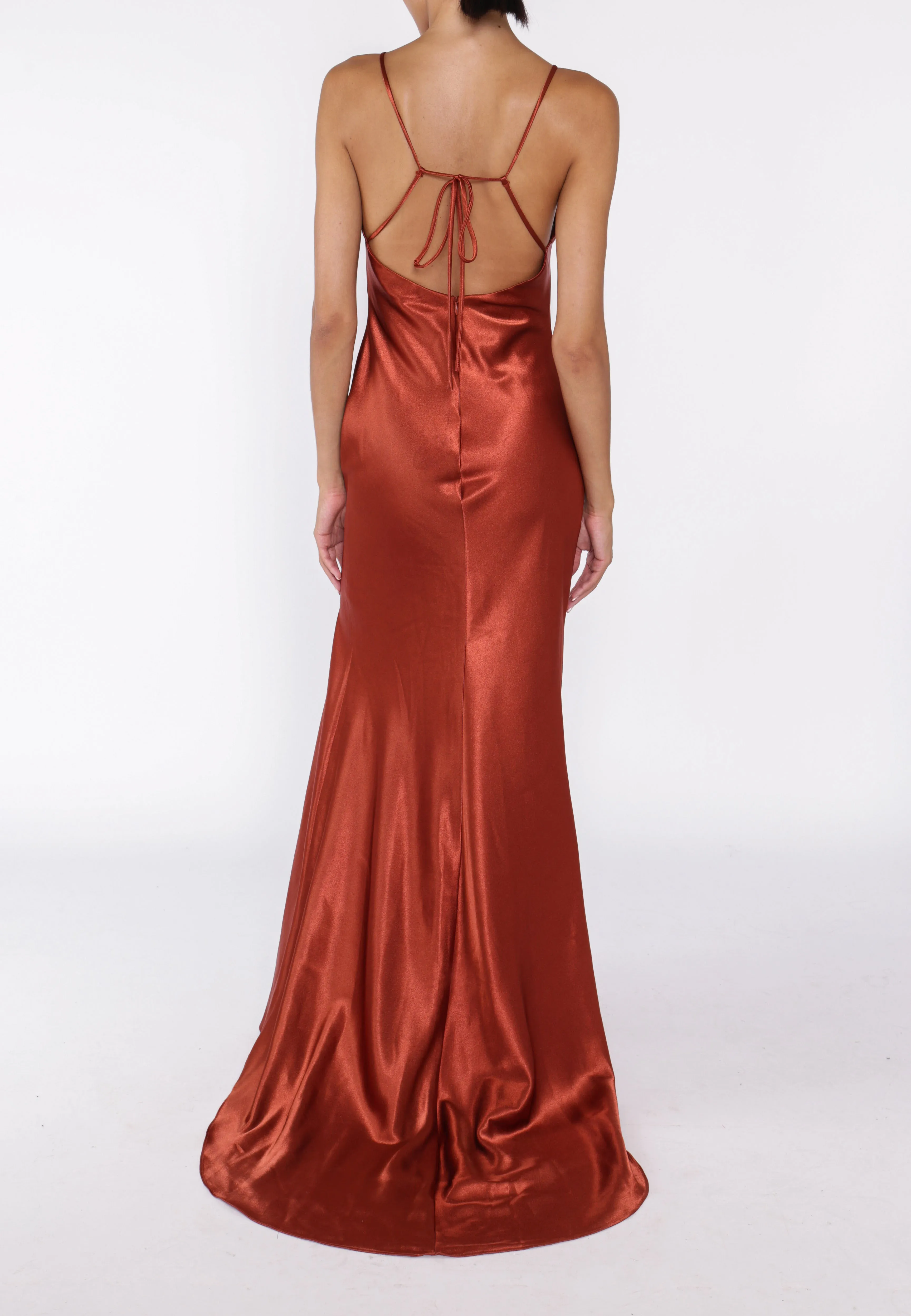 Pippa Dark Copper Bridesmaid Cowl-Neck Slip Dress