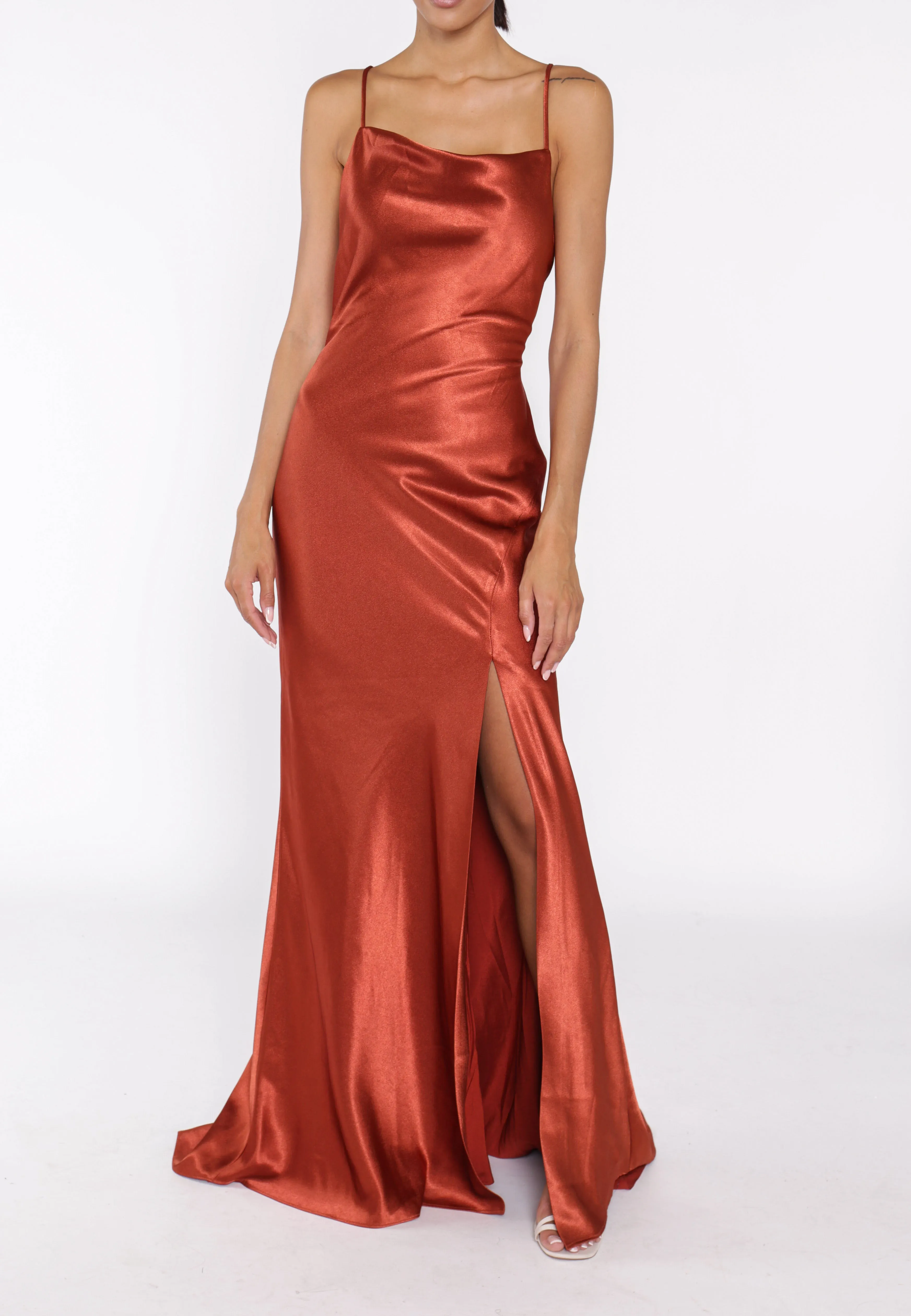 Pippa Dark Copper Bridesmaid Cowl-Neck Slip Dress
