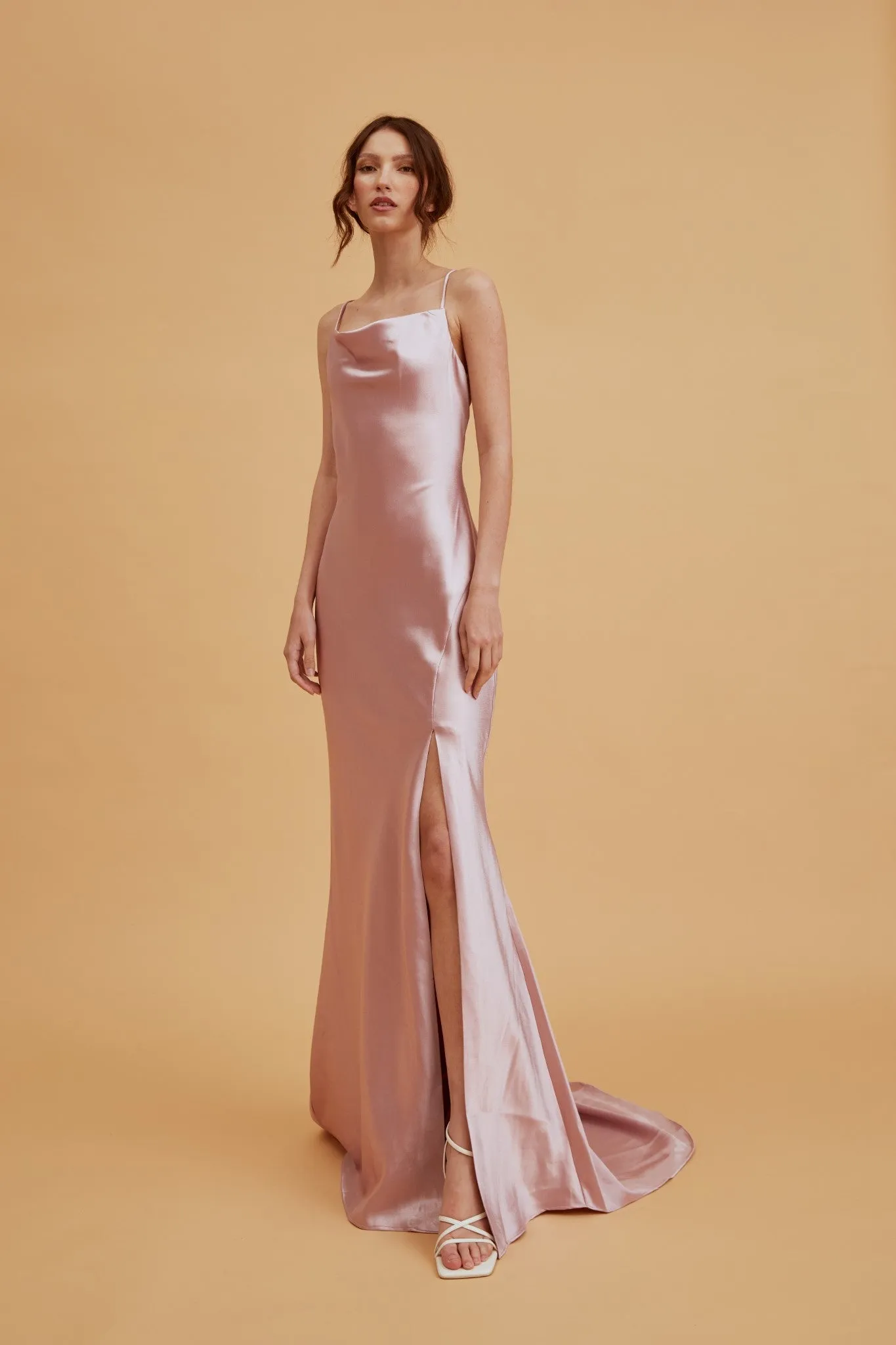 Pippa Dusty Pink Bridesmaid Cowl-Neck Slip Dress