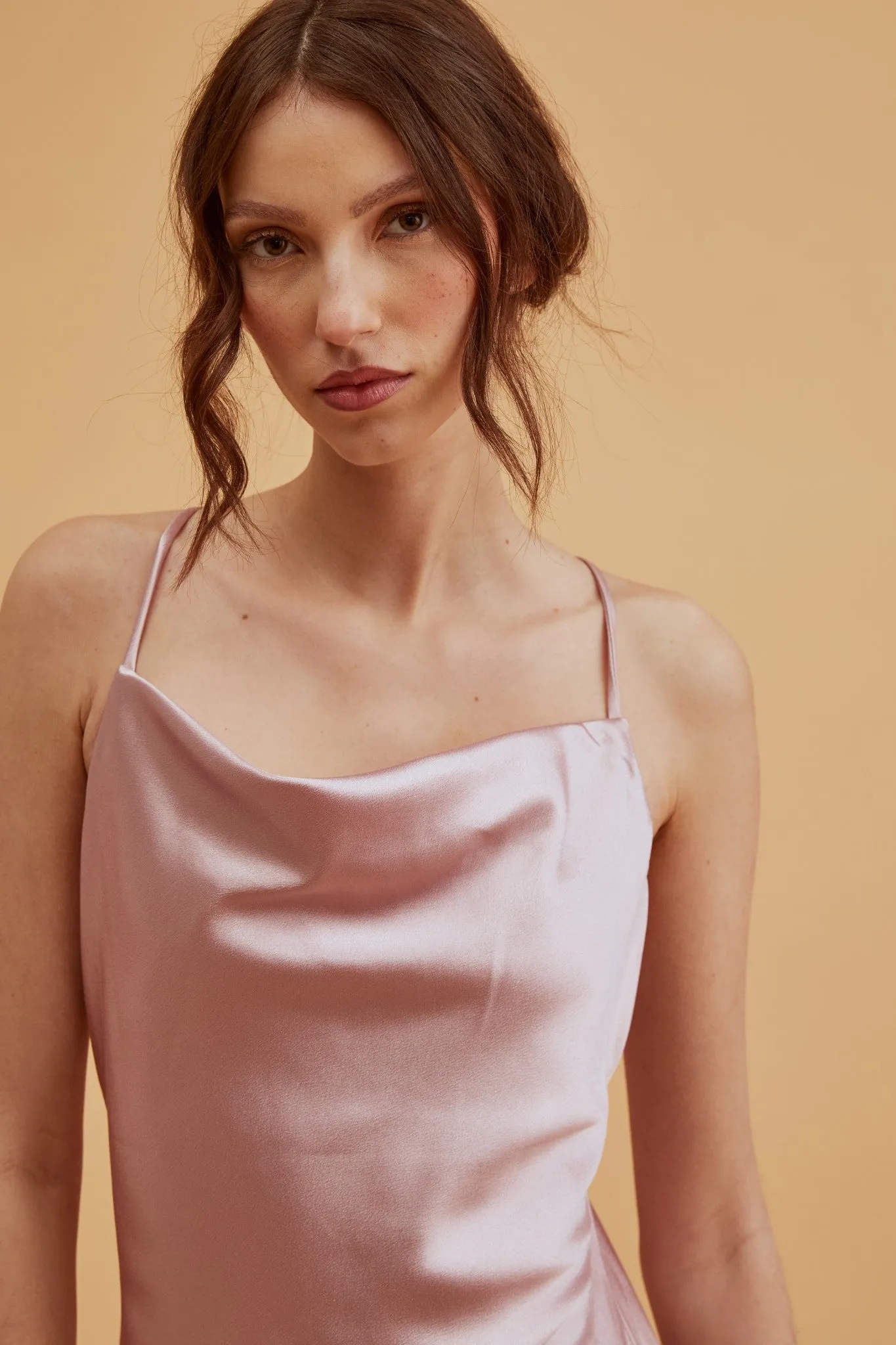 Pippa Dusty Pink Bridesmaid Cowl-Neck Slip Dress