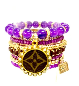 Purple Passion Stacked Bracelet set- Gold Clear
