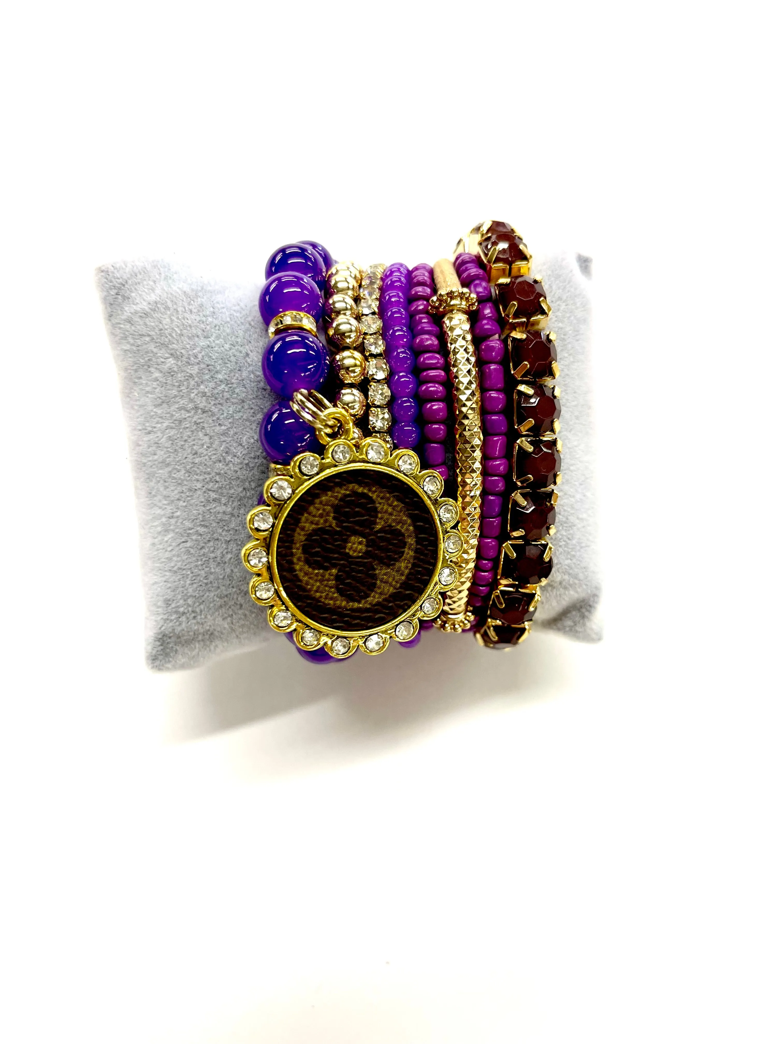 Purple Passion Stacked Bracelet set- Gold Clear