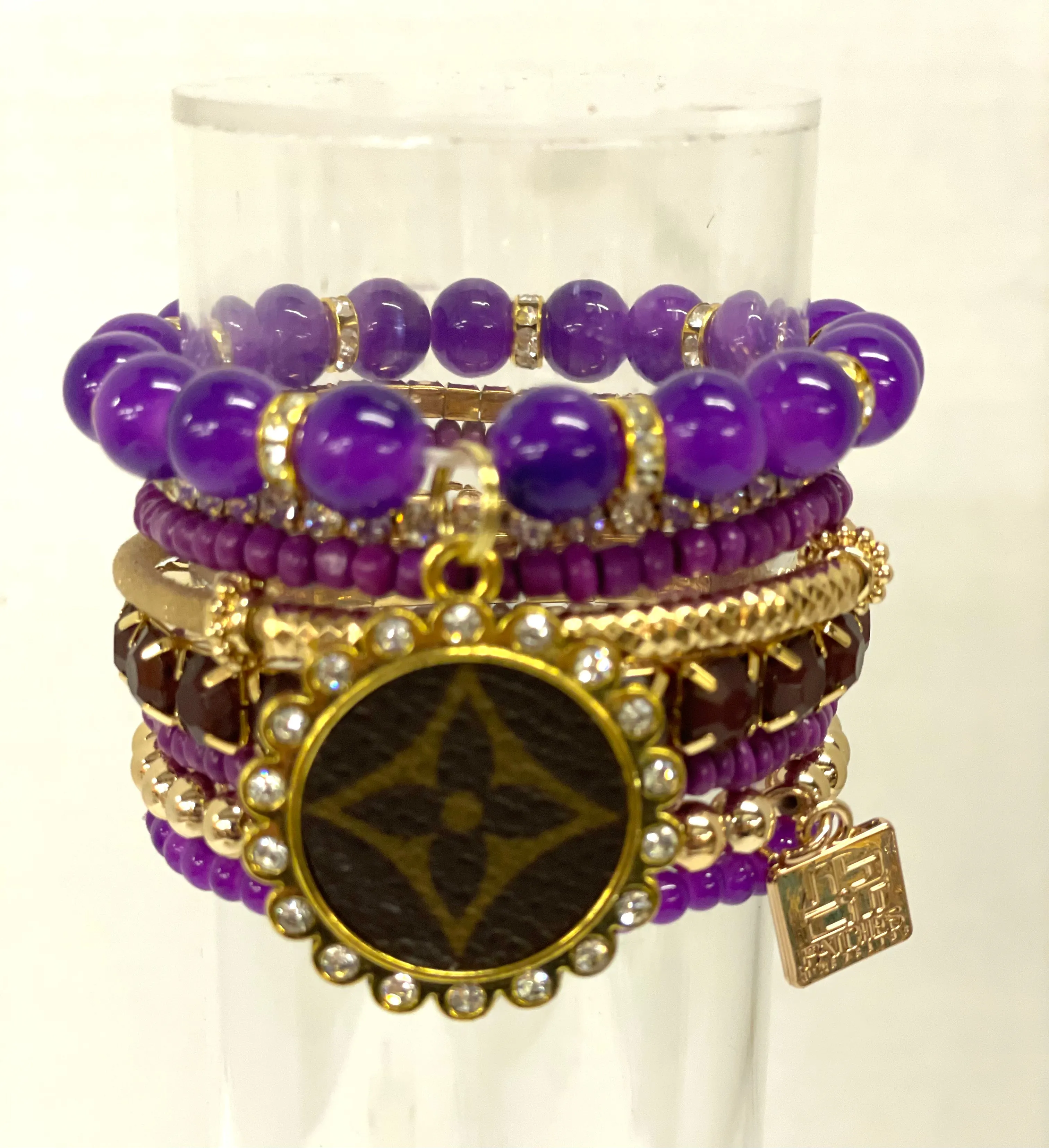Purple Passion Stacked Bracelet set- Gold Clear