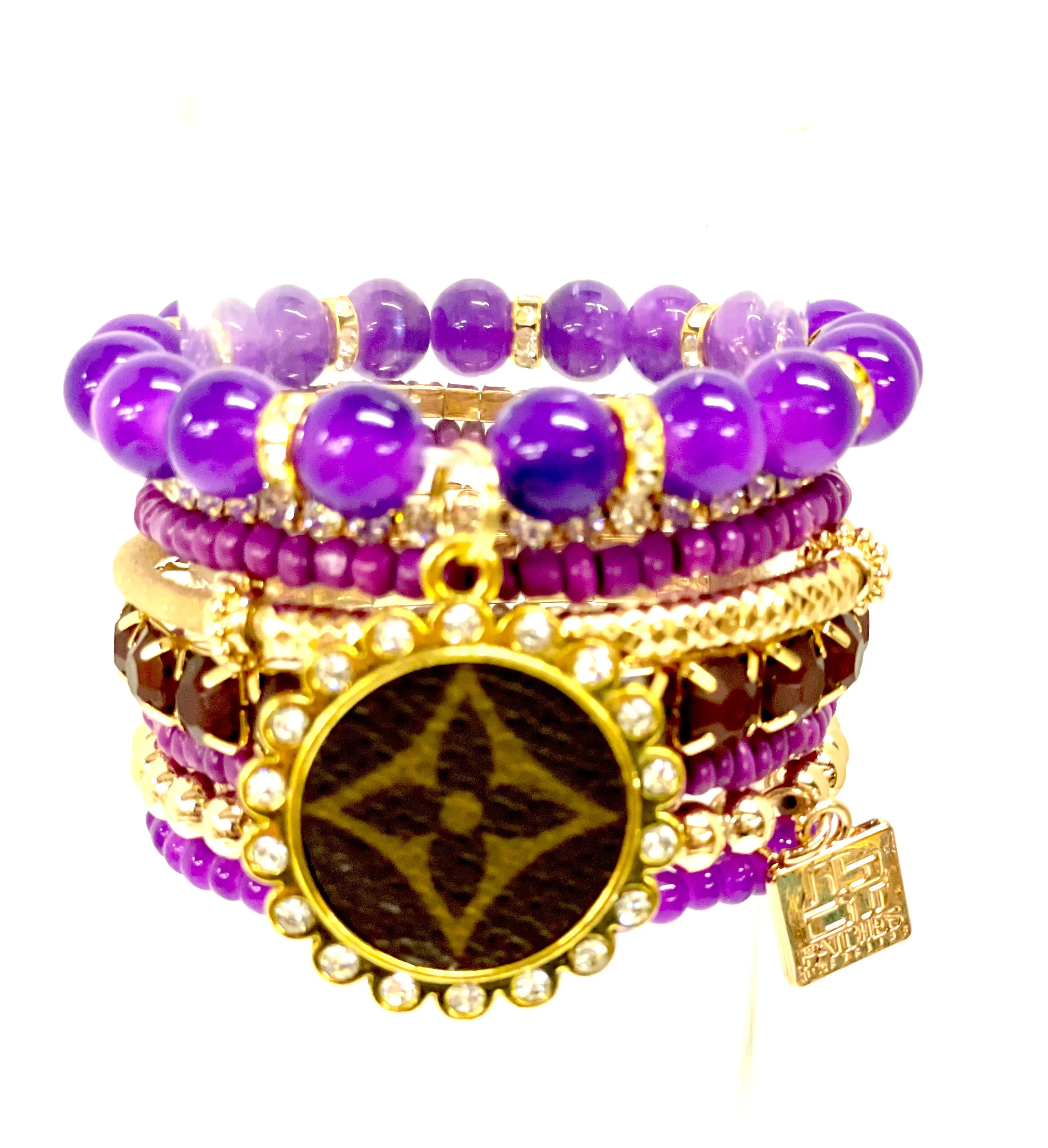 Purple Passion Stacked Bracelet set- Gold Clear