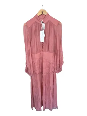 Shona Joy Size 10 Mauve Viscose Long Balloon Sleeve Button Up Slip Midi Dress
