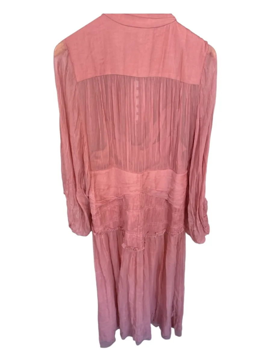 Shona Joy Size 10 Mauve Viscose Long Balloon Sleeve Button Up Slip Midi Dress