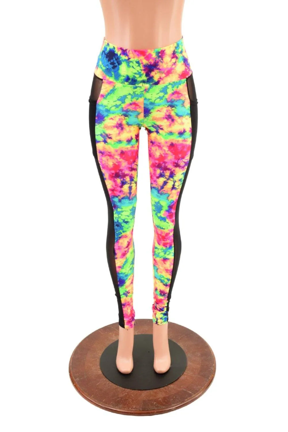 Side Pocket Leggings in Acid Splash and Black Mesh