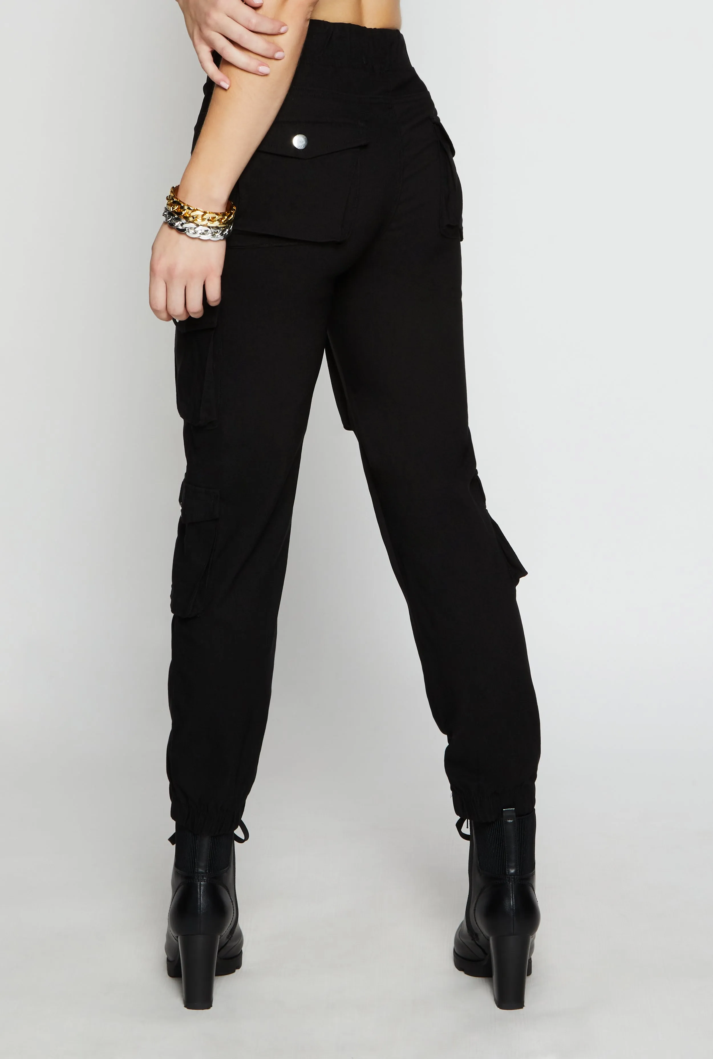 Stretch Drawstring High Waist Cargo Pants