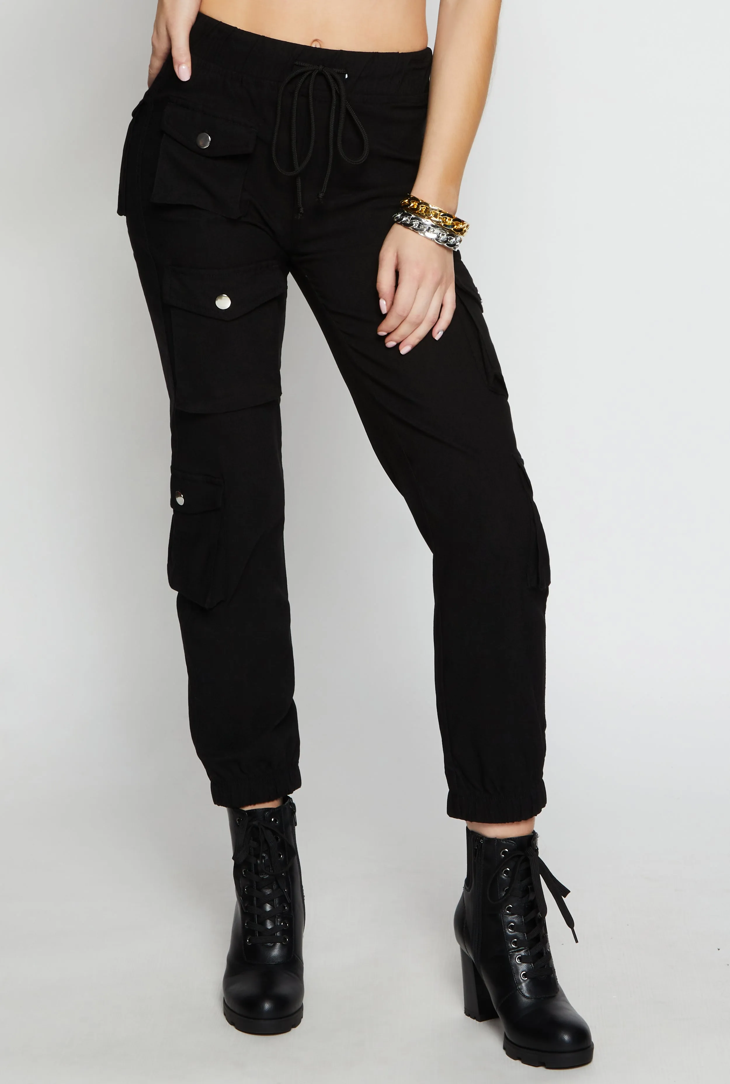 Stretch Drawstring High Waist Cargo Pants
