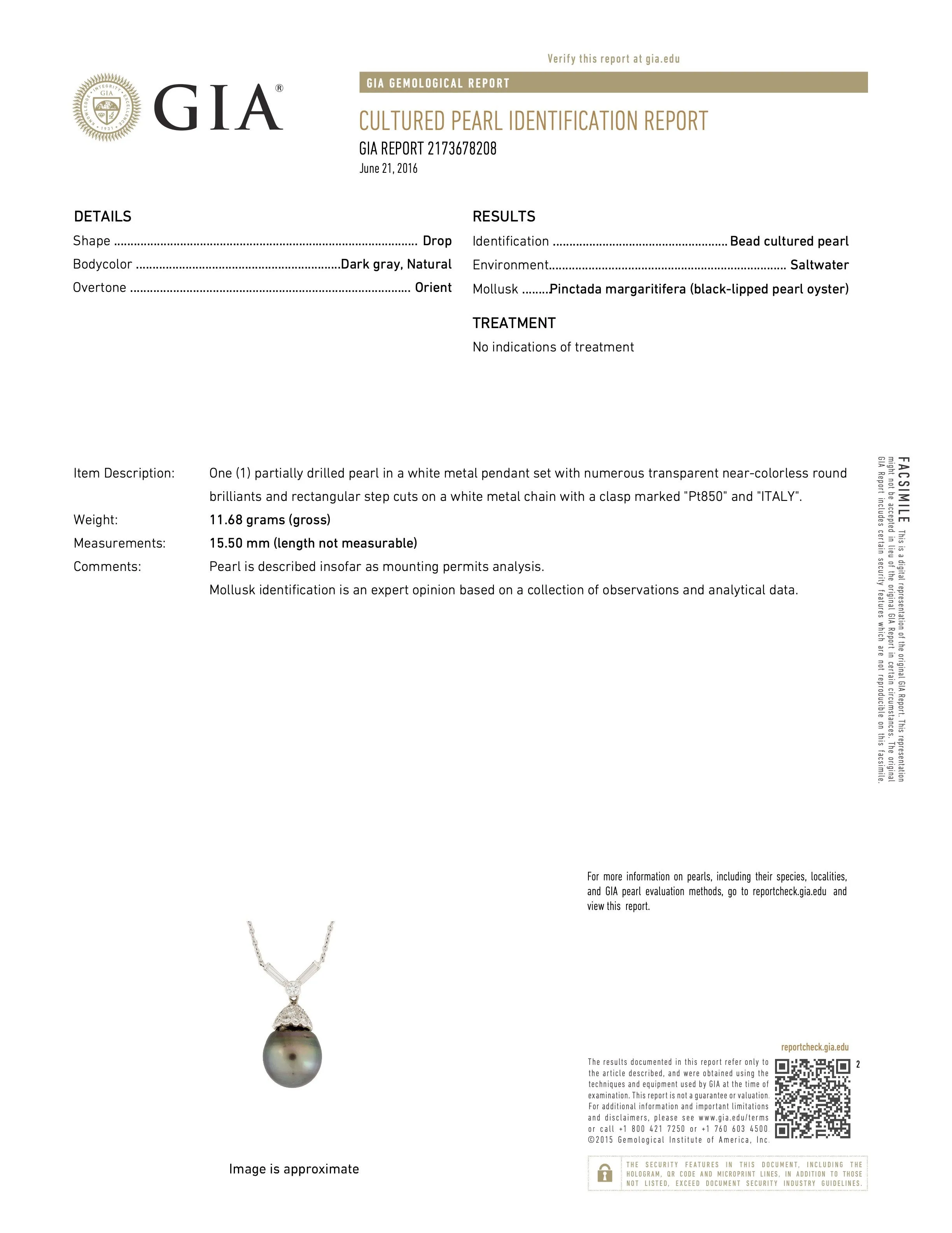 Tahitian Pearl and Diamond Pendant in Platinum