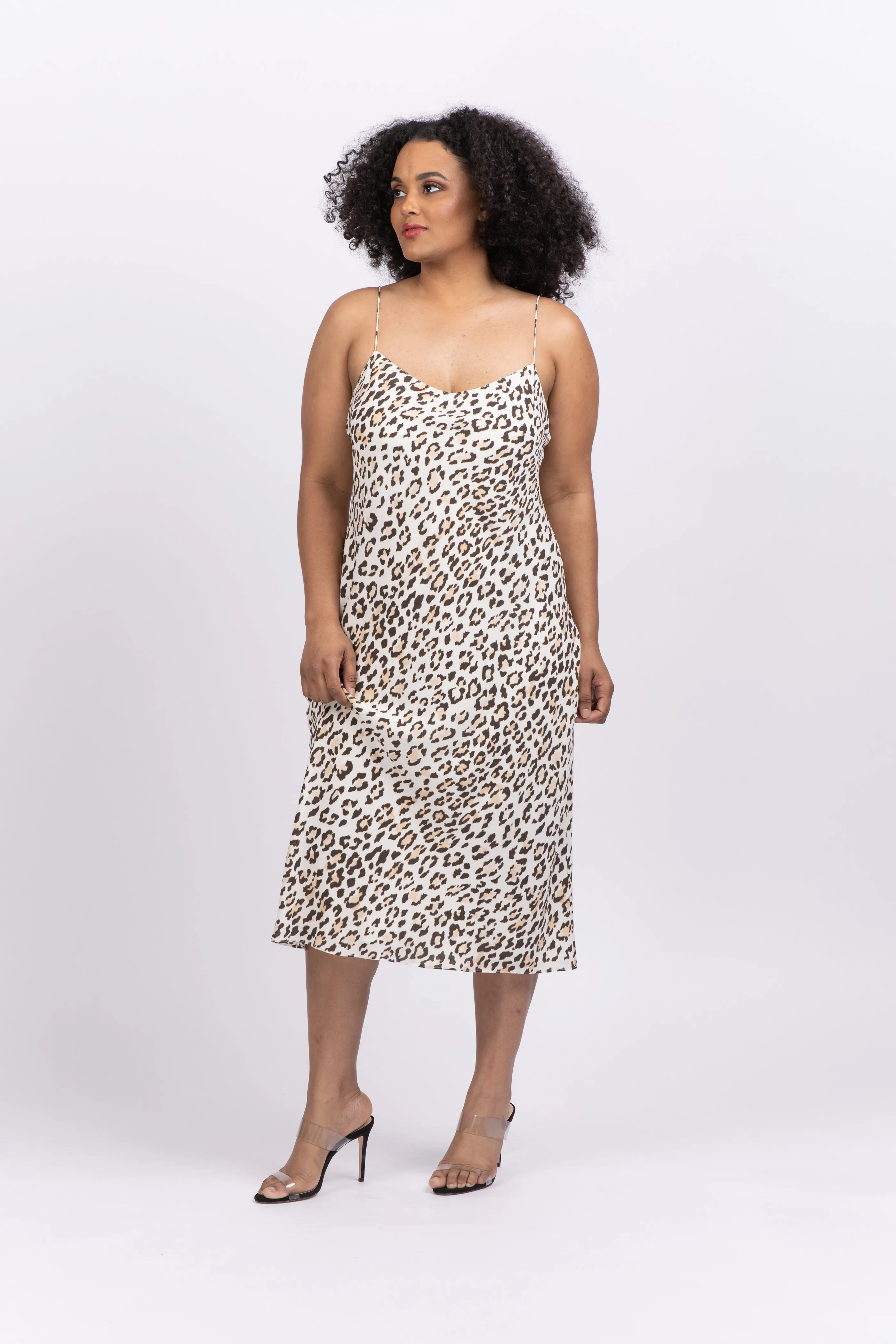 Theory Leopard Satin Slip Midi-Dress