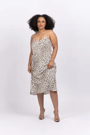 Theory Leopard Satin Slip Midi-Dress