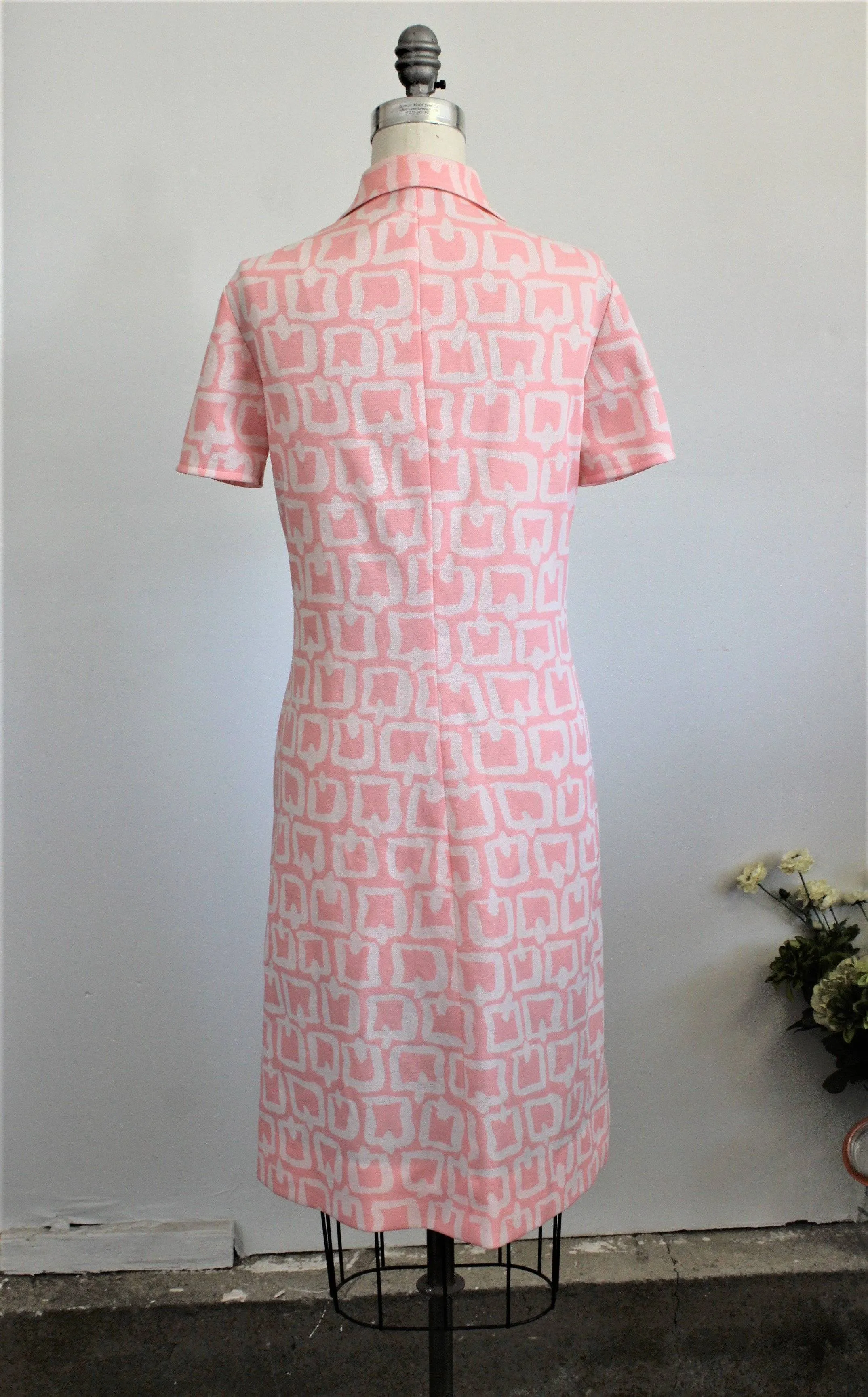 Vintage 1960s Pink And White Knit Mod Dress