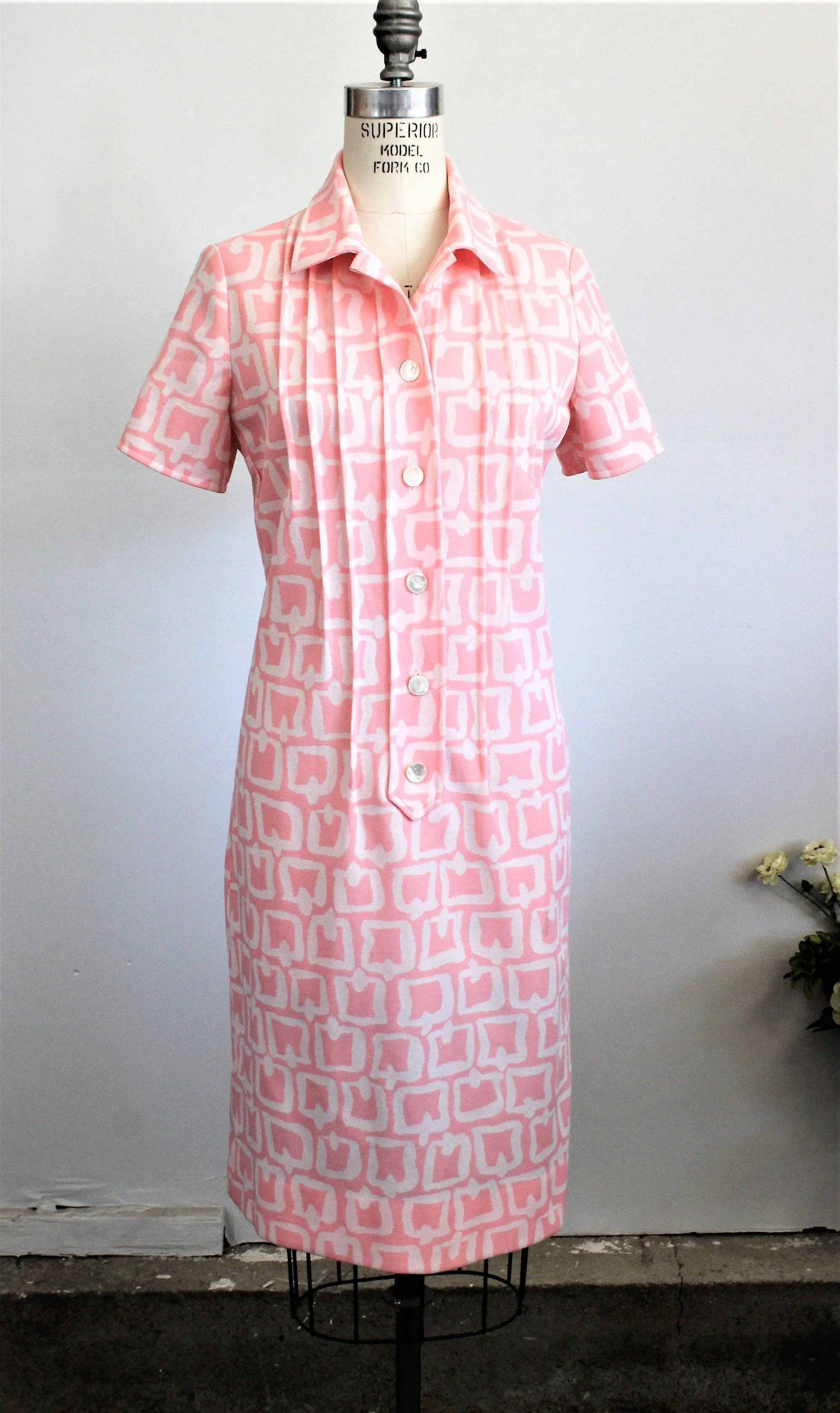 Vintage 1960s Pink And White Knit Mod Dress