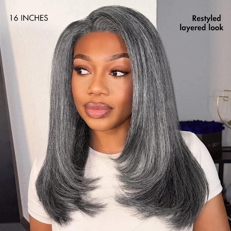 Weekly Special | Salt and Pepper Straight Glueless Minimalist HD Lace T Part Grey Wig Pre-Cut Lace