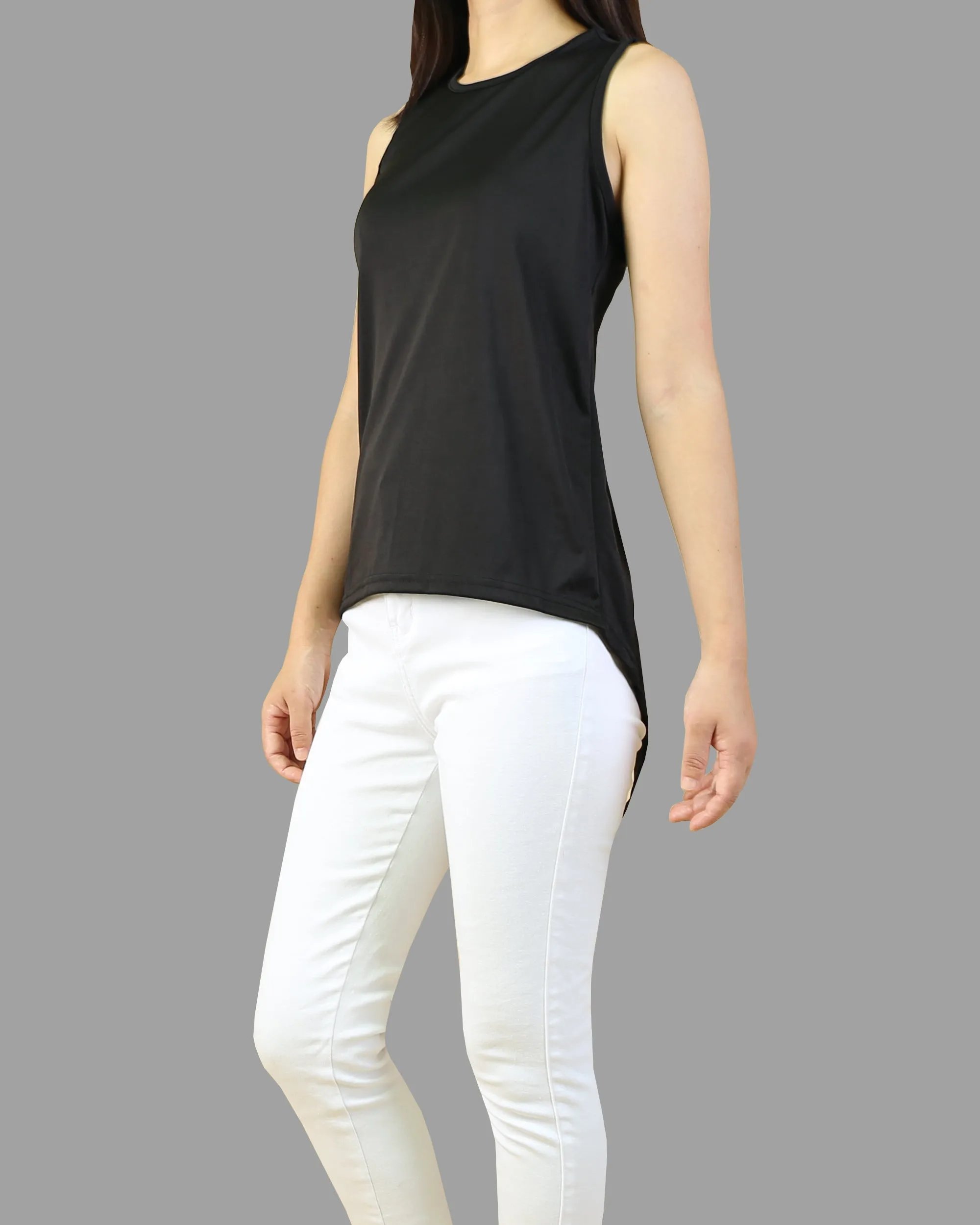 Women's asymmetrical cotton tank top/Summer top/oversize t-shirt/black cotton top(Y1942)