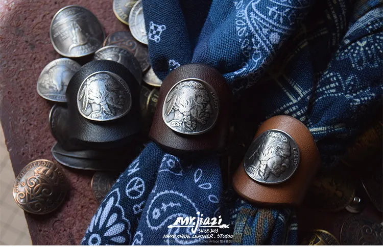 YAAGLE Vintage Leather Scarf Buckle Scarf Ring YG1170